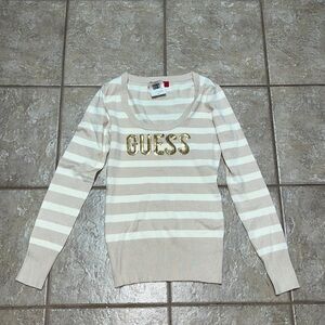 Guess beige and cream striped sweater